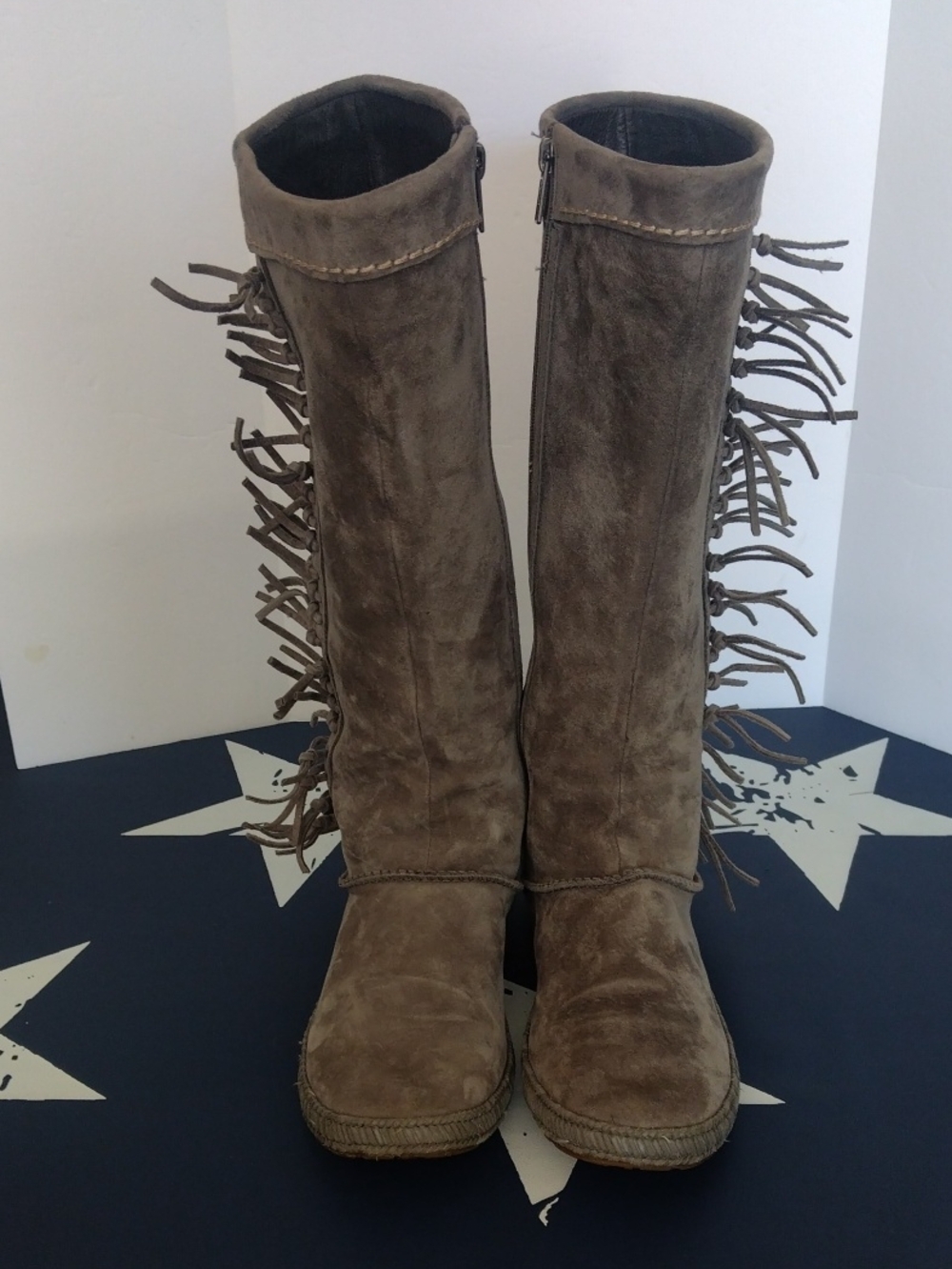 UGG Gray Suede Fringe Knee-High Boots